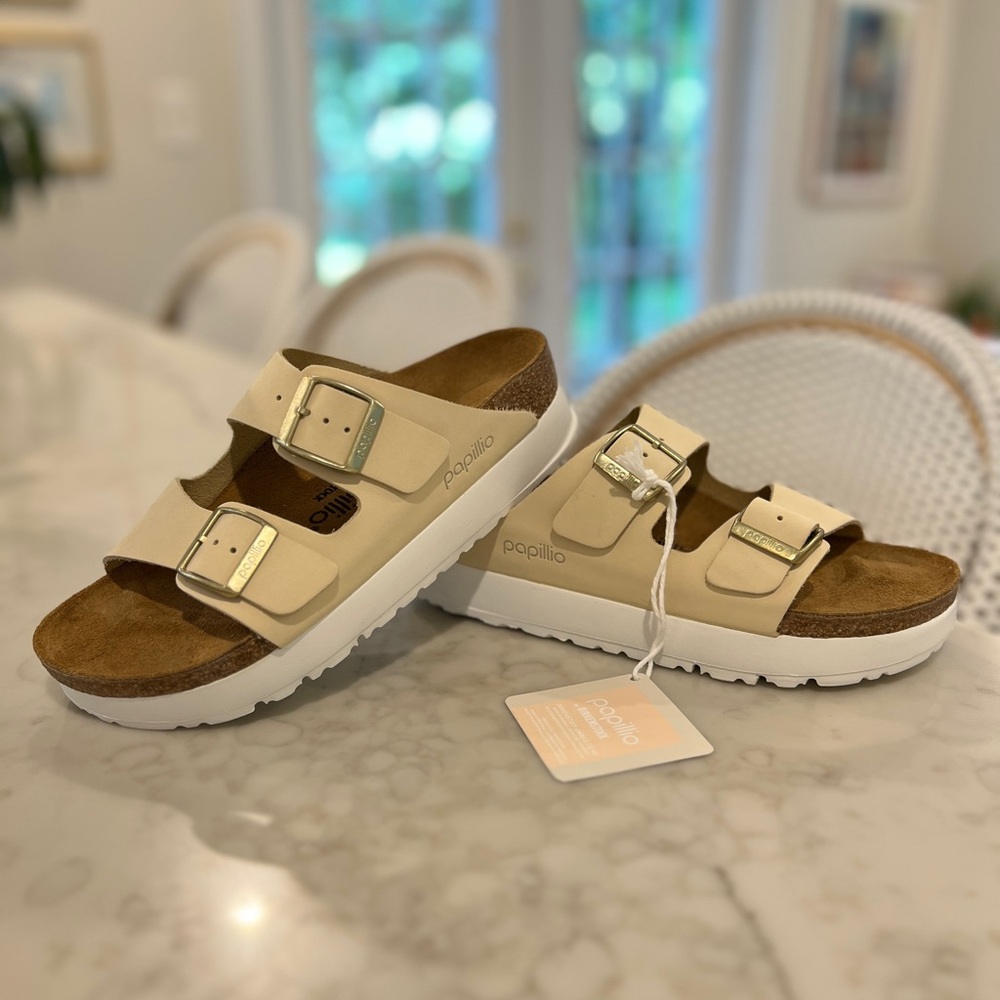 New in Box! Birkenstock Arizona pap flex platform sandals in ECRU size 36 uk - Picture 3 of 13
